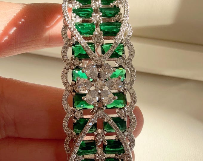 American diamond silver green  bracelet bangle/Cz stone  diamond Indian bangles/Indian Jewelry /bridal jewelry/Cubic zirconia green Kada