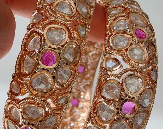 Openable Moissanite kundan bridal Polki wide kada Bangles / Cz stone Moissanite kada /Indian Jewelry /bridal kundan wide kada bangles