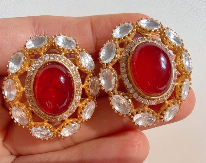 Ruby Doublet Stone stud Earrings/Moissanite  diamond Kundan Ruby  Studs /Indian Jewelry /Statement Stud Earring/