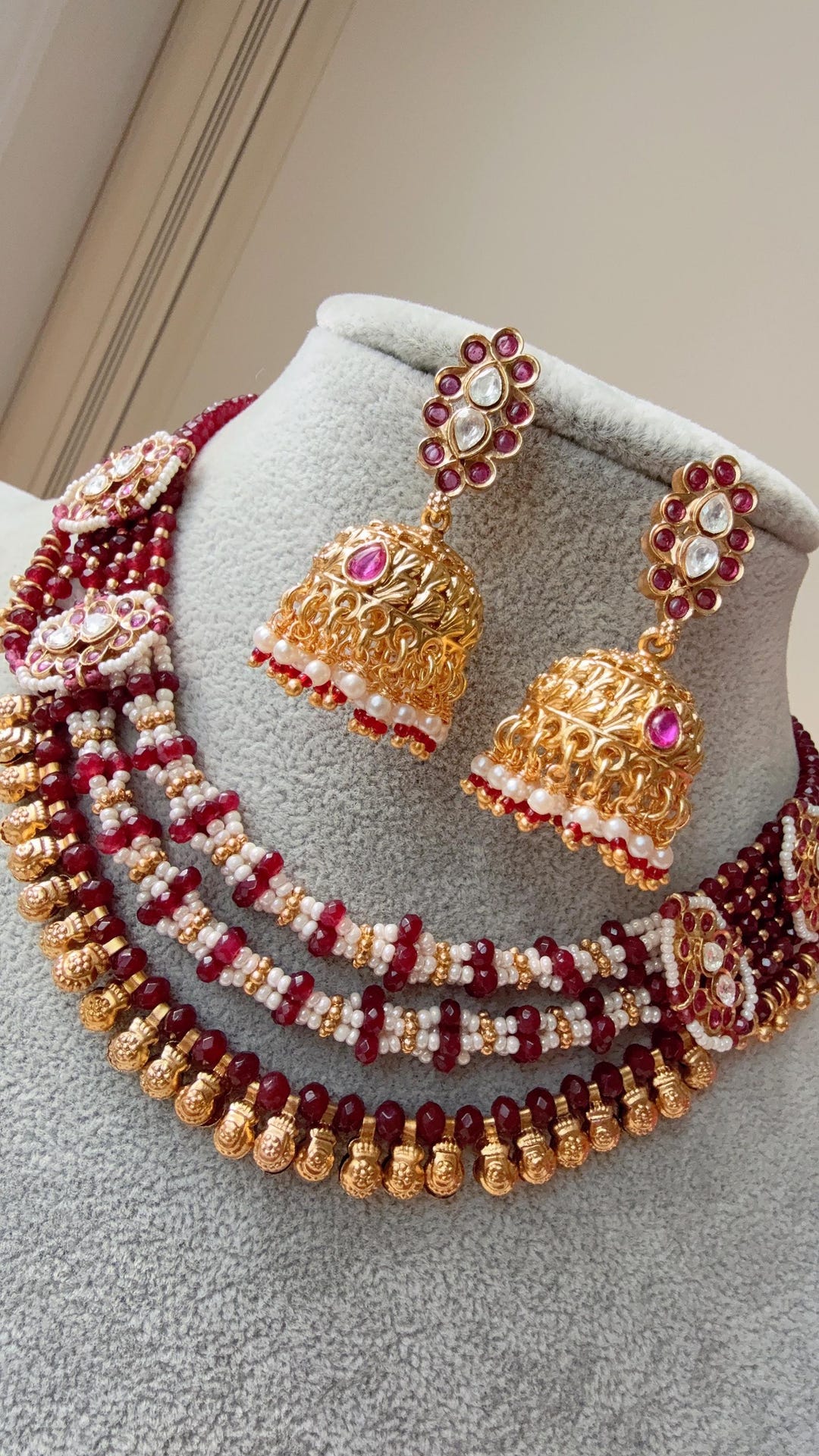 Ruby Moti Gold Plated Necklace /indian Choker /guttapusalu Necklace ...