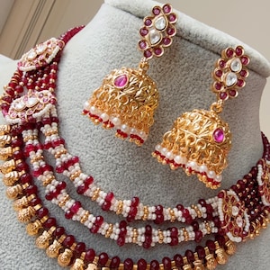 Ruby Moti Gold plated  Necklace /Indian Choker /Guttapusalu necklace /Temple jewelry/South Indian jewelry/Indian Wedding jewelry