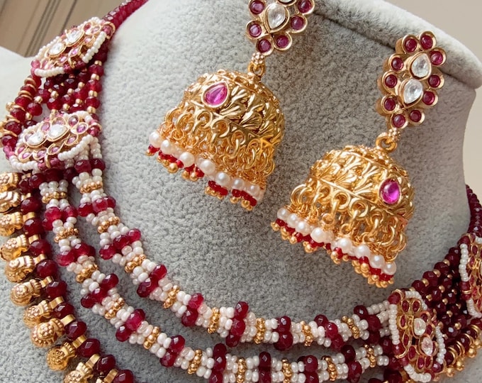 Ruby Moti Gold plated  Necklace /Indian Choker /Guttapusalu necklace /Temple jewelry/South Indian jewelry/Indian Wedding jewelry