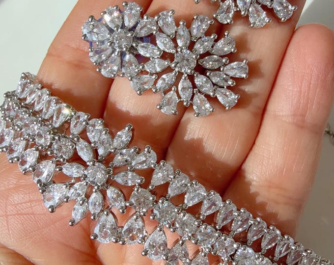 silver diamond  diamond choker  /Indian jewelry/ CZ Choker/Bridal choker/ Indian Necklace/Silver diamond choker/Bridal choker