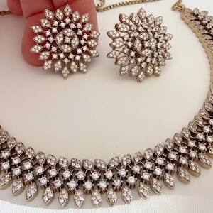 Antique Gold Diamond Necklace/Indian jewelry/CZ Choker/Bridal Bridesmaid Jewelry Sets - Grace