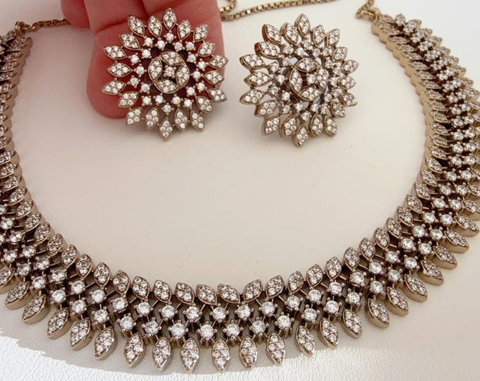 Antique Gold  Necklace diamond choker  /Indian jewelry/ CZ Choker/Bridal choker/ Indian Necklace/Antique  diamond choker