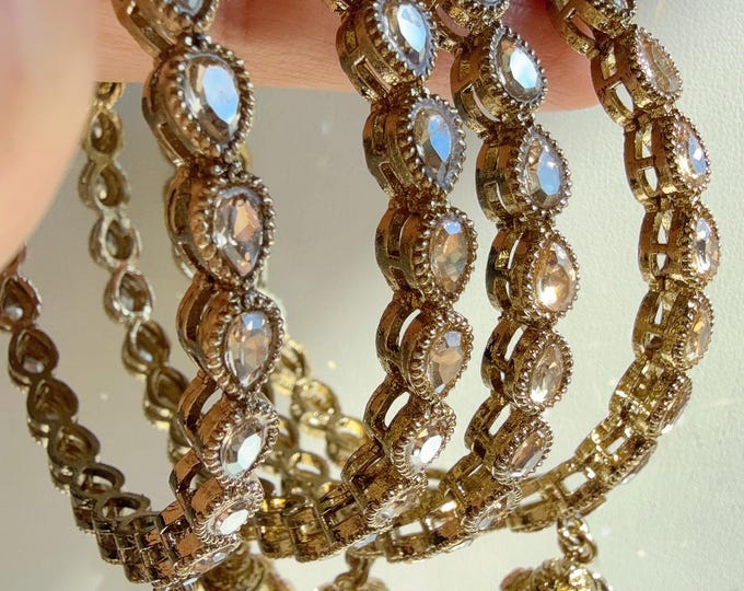 Set of 4 Gold Kundan Polki Pearl  Bangles 4 PC/Indian Bangles/ Indian jewelry/wedding jewelry Kundan bangles/Polki Kundan bangles
