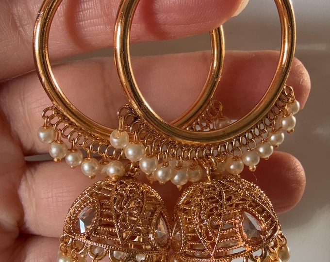 Gold bali hoops Earrings/ Punjabi Bali Hoops /Indian Earrings/ Indian Wedding Sangeet Jewelry / Kundan Jhumka //Bridesmaid Jewelry
