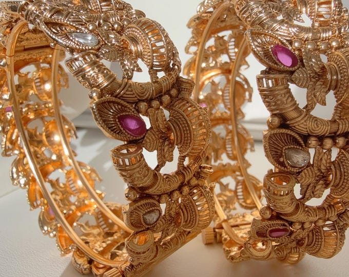 Matt gold plating Gold Bangles bangle/Indian Bangles/Antique gold Kada/Kundan bridal bangles set/Gold Kada/Indian bangles Bracelets