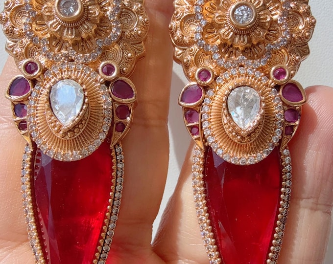 Sabyasachi-Inspired Moissanite rUBY doublet stone kundan Earrings/doublet stone earrings/Moissanite Mint Earrings/Bridal Diamond earrings
