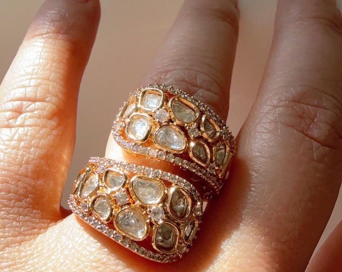 Bridal Kundan Moissanite kundan Ring/Diamond  bridal Ring/ Kundan Statement Ring /Finger Kundan ring/Indian Bridal jewelry