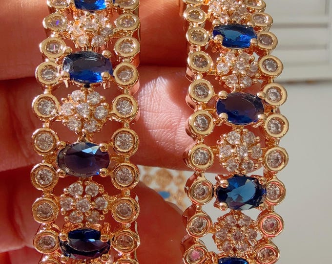 Blue Sapphire Gold diamond  Bangles/Multicolored Bangles/ /gold bracelet/indian bangles/Indian Jewelry /bridal jewelry/Blue diamond bangles