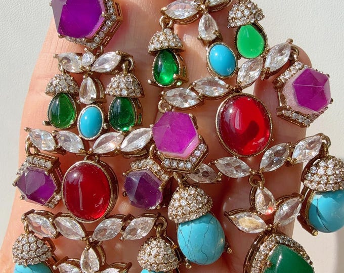 Sabyasachi-Inspired Doublet  kundan Earrings/Elegant Statement Jewelry/ Moissanite Multi shade shade Earrings/Bridal Diamond earrings