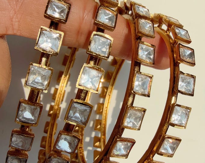 Moissanite diamond  4 Pc Bangles set Next to real / Moissanite gold kada / Set of 4 Bridal Moissanite bangles/bridal diamond bangles