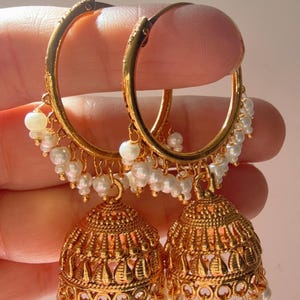 Gold plated bali hoops Earrings/ Punjabi Bali Hoops /Indian Earrings/ Indian Wedding Sangeet Jewelry / Kundan Jhumka //Bridesmaid Jewelry
