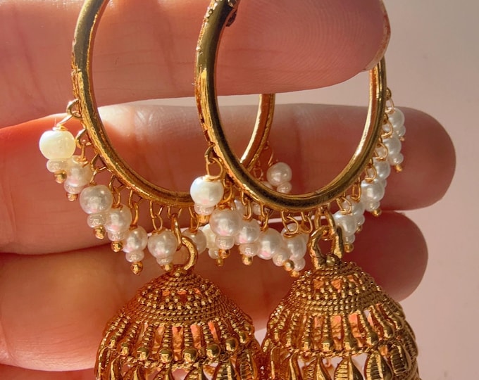 Gold plated bali hoops Earrings/ Punjabi Bali Hoops /Indian Earrings/ Indian Wedding Sangeet Jewelry / Kundan Jhumka //Bridesmaid Jewelry