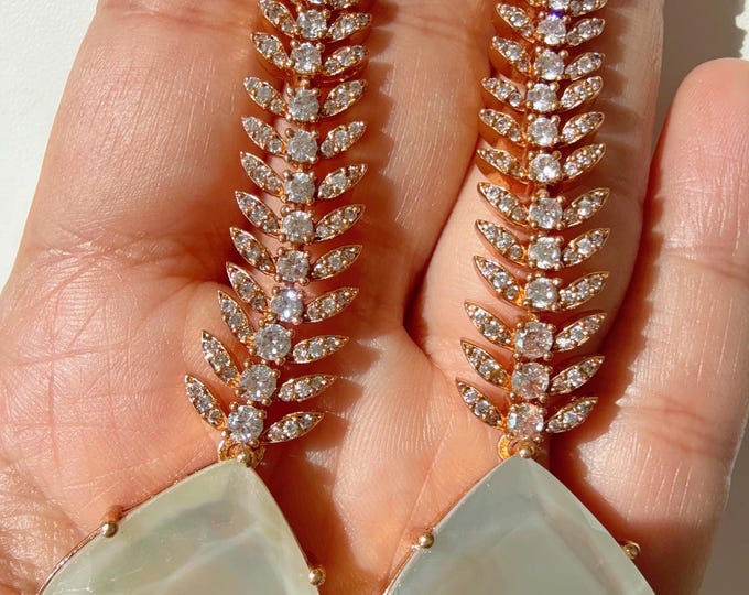 Mother of pearl doublet diamond  Earrings/Chandelier Earrings/Rose Gold Finish doublet white Earrings/Rose gold diamond earrings