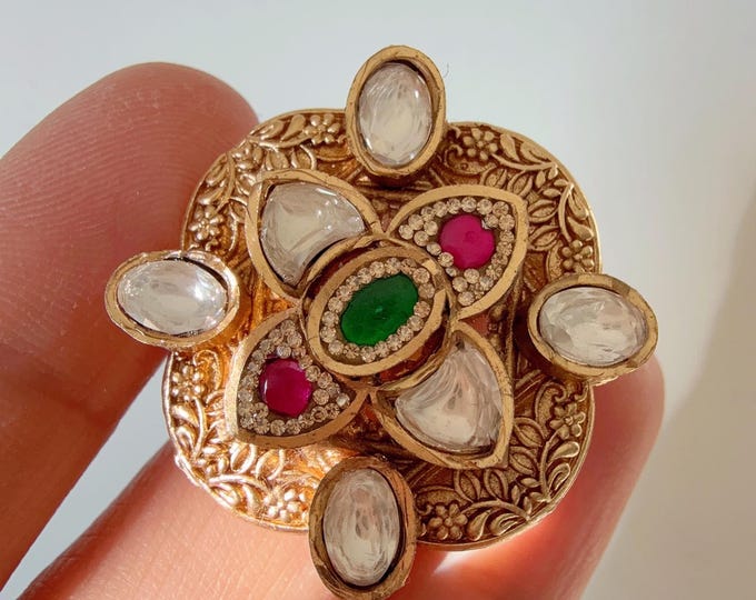Gold plated Ruby green Moissanite kundan ring / Indian Ring/ Indian Jewelry/Indian Wedding jewelry/bridal finger ring