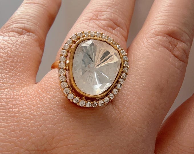 Bridal Kundan Moissanite  Ring/Adjustable Ring/Double Finger Kundan Statement Ring /Indian Wedding jewelry/Moissanite Kundan ring
