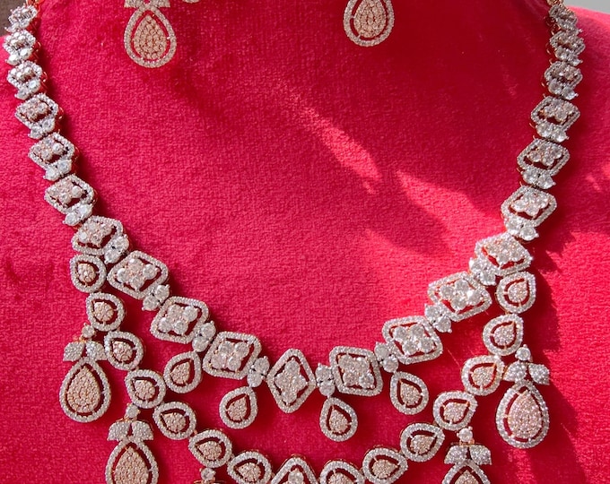 Rose gold  double layer Necklace diamond necklace /Indian jewelry/ CZ Choker/Bridal choker// Indian Necklace/Rose gold  diamond choker