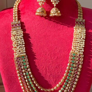Ruby green Long Necklace/Temple Necklace/ Gold Long Necklace/South Indian Jewelry/Wedding necklace/Temple Jewelry