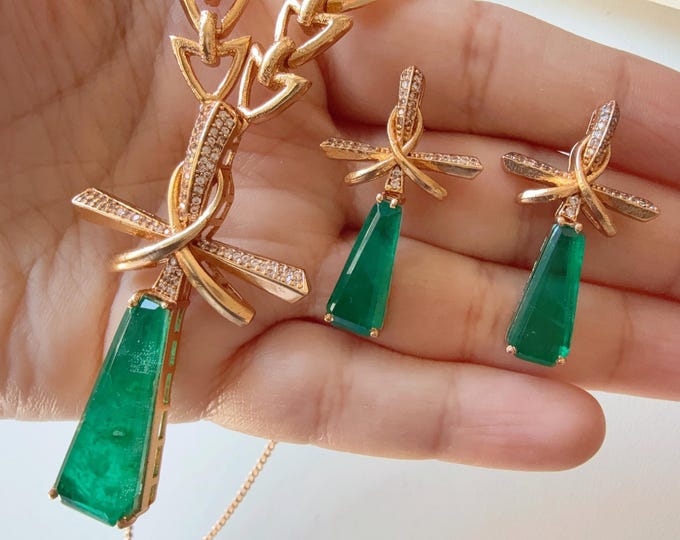 Diamond Cross doublet stone Pendant Necklace  /Indian jewelry/ CZ green necklace/Diamond necklace Indian Necklace/