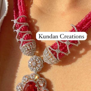 Collar de rubí con diamantes Mary Doublet / Collar largo con diamantes Kundan / Joyería nupcial india / Joyería de boda india