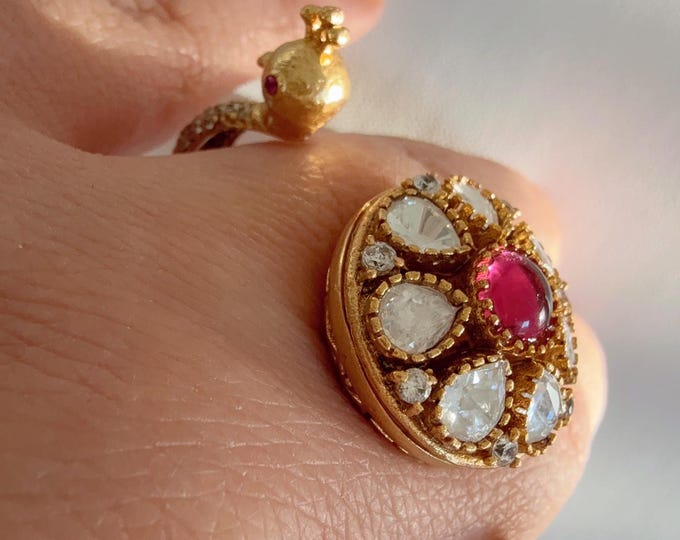 Bridal Kundan Ruby Moissanite diamond Ring/Peacock gold  Meenakari work finger Ring /Indian Wedding jewelry/Ruby  diamond ring