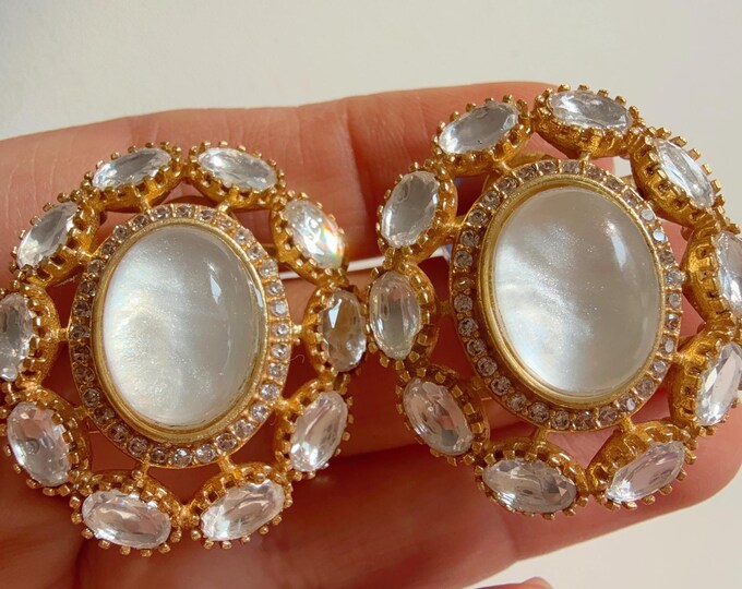 Mother of Pearl Doublet Stone stud Earrings/Moissanite  diamond Kundan Studs /Indian Jewelry /Statement Stud Earring/
