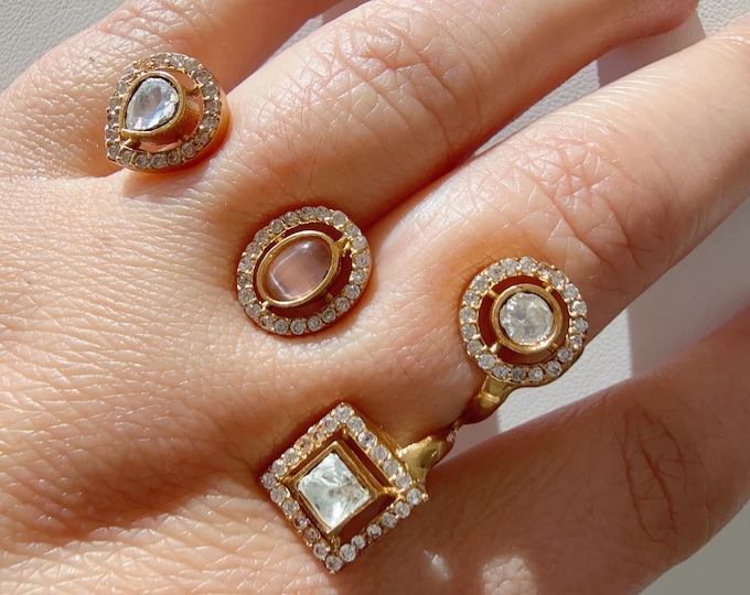 Bridal Kundan Moissanite Baby Pink diamond Ring/Adjustable Ring/Double Finger Kundan Ring /Indian Wedding jewelry/Two Finger Kundan ring