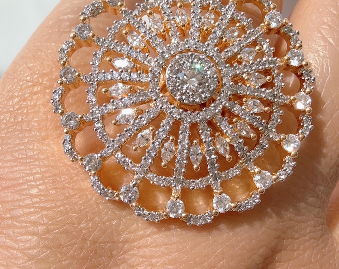 2 tone diamond  statement  ring /Adjustable Ring/ Indian Ring/2 tone gold  Indian Jewelry/Indian Wedding jewelry/bridal accessories