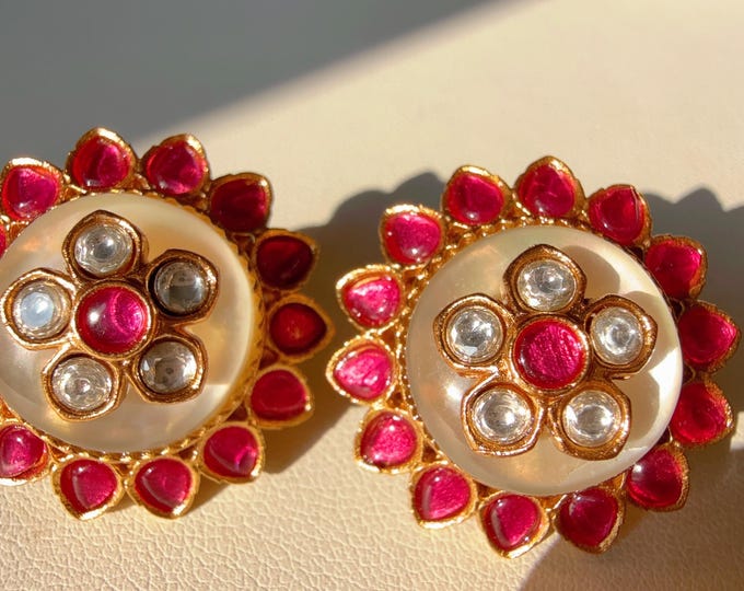 Ruby Doublet stud  Earrings/Moissanite  diamond Kundan Studs /Indian Jewelry /Statement Stud Earring/