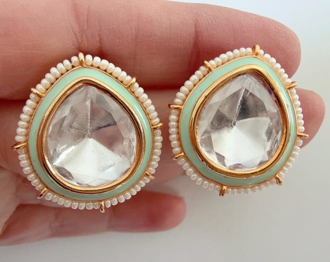 Kundan Stud Diamond Earrings /Indian Studs/Indian Jewelry/Mint  Studs/Statement Stud Earring/Kundan Stud Earrings