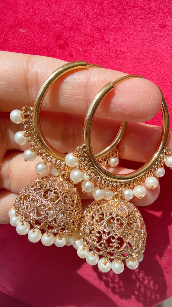 Gold Jhumka Earrings Latest Punjabi Earrings Design Kundan Polki