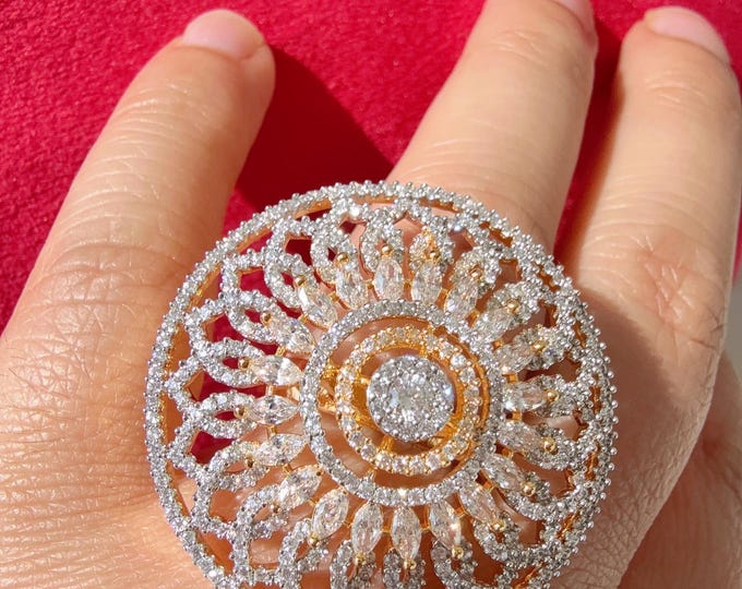 2 tone diamond  statement  ring /Adjustable Ring/ Indian Ring/2 tone gold  Indian Jewelry/Indian Wedding jewelry/bridal accessories