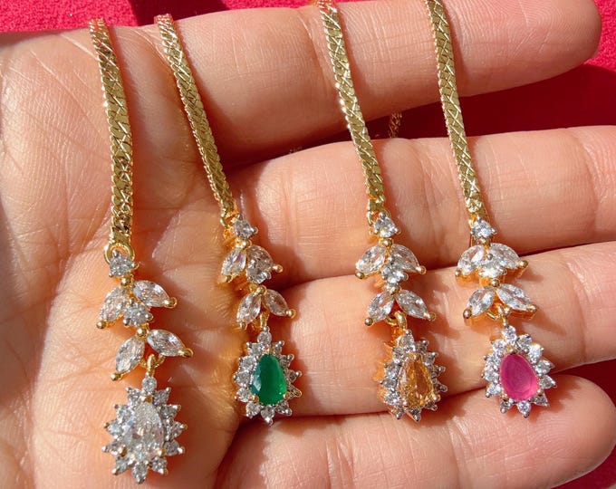 Dainty Tikka/ American Diamond 2 Tone Maang tikka/ Indian Wedding Jewelry/ Pakistani Jewelry/ / Indian forehead jewelry/Indian Jewelry