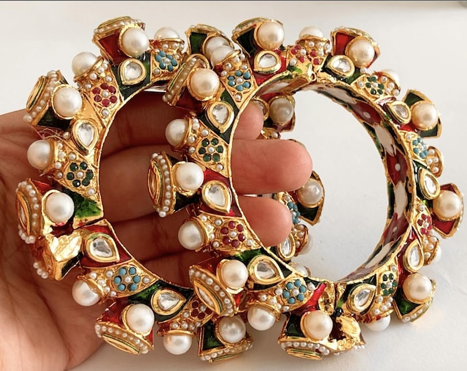 Rajwadi Kada  / Sangeet Reception Kada/ Emerald Rajwadi Kada /Indian Wedding jewelry/ Kundan bridal bangles/Rajwadi Jadau Statement Kada