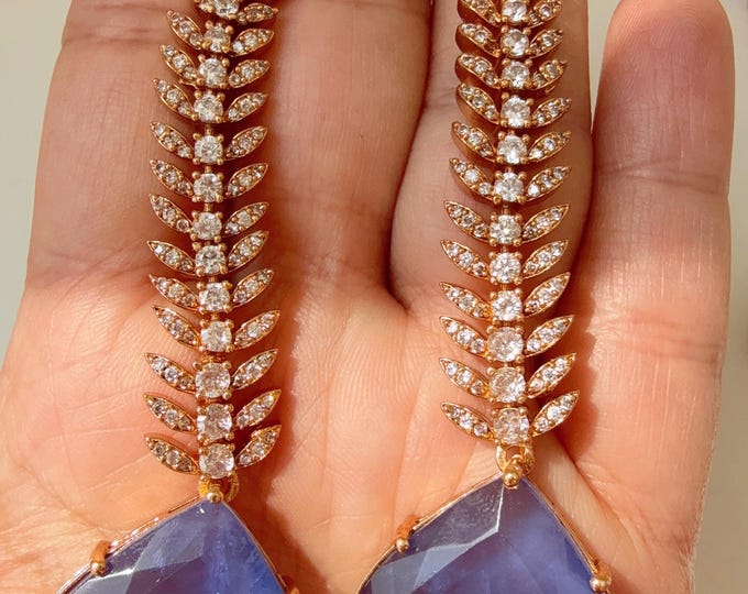 Blue doublet diamond  Earrings/Chandelier Earrings/Blue Sapphire  doublet diamond  Earrings/diamond  Chandelier earrings