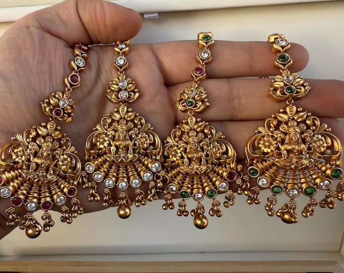 Antique 1 Gram gold Kemp tikka  /Gold tika /Indian tikka/Guttapusalu tikka/ Bollywood jewelry/Matha Patti/ Indian jewelry/