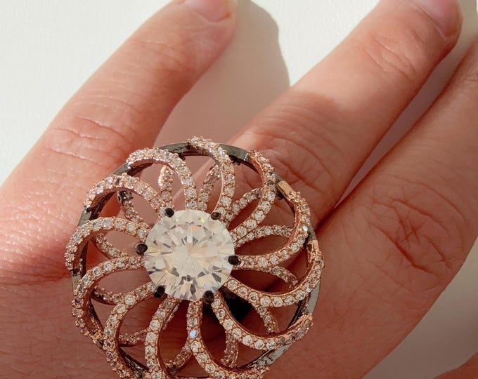 Black Rose gold diamond ring /Adjustable Ring/ Indian Ring/Rose gold  Indian Jewelry/Indian Wedding jewelry/bridal accessories