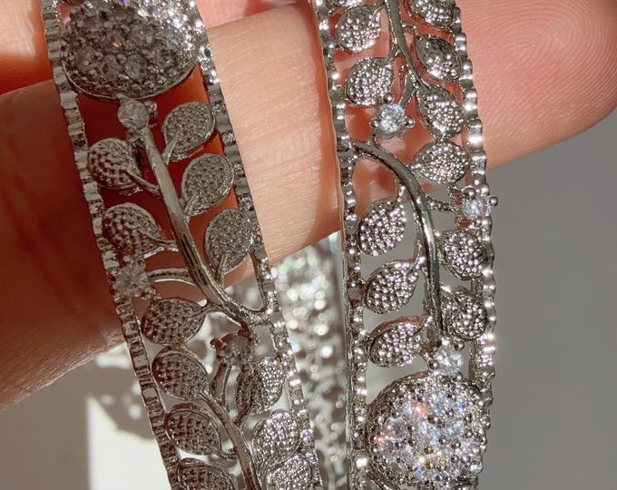 Silver diamond kada Bangles /Flower Design silver diamond bangle/Indian Bangles/ Indian jewelry/Cut Work Filigree Bangles/Gift For Mom