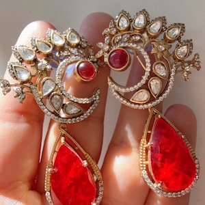 Ruby  Sabyasachi-Inspired Moissanite kundan Earrings/doublet stone Ruby Earrings /Moissanite Ruby Earrings/Bridal Diamond earrings