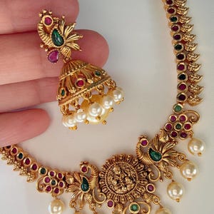 Temple Antique ruby green  Gold necklace /Guttapusalu peacock necklace /Temple jewelry/South Indian jewelry/Indian Wedding jewelry