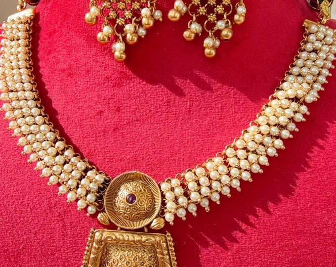 Ruby Moti Gold plated  Necklace /Indian Choker /Guttapusalu necklace /Temple jewelry/South Indian jewelry/Indian Wedding jewelry