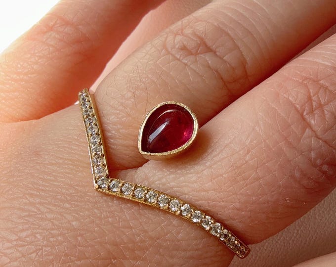 Heart double finger diamond  Ruby ring /diamond Ring/Adjustable Ring/ Finger Kundan Ring /Indian Wedding jewelry/ Kundan ring