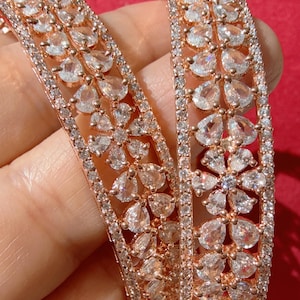 Rose gold American diamond bangle pair / Cz stone rose gold kada/Rose gold bracelet/indian bangles/Indian Jewelry /bridal jewelry