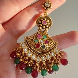 Antique Ruby green Kundan Gold maang tikka/Gold Maang tika /Indian Maangtikka/Guttapusalu tikka/ /Matha Patti/ Indian jewelry/