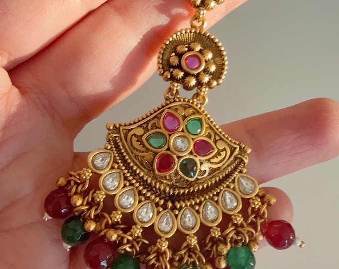 Antique Ruby green Kundan Gold maang tikka/Gold Maang tika /Indian Maangtikka/Guttapusalu tikka/ /Matha Patti/ Indian jewelry/