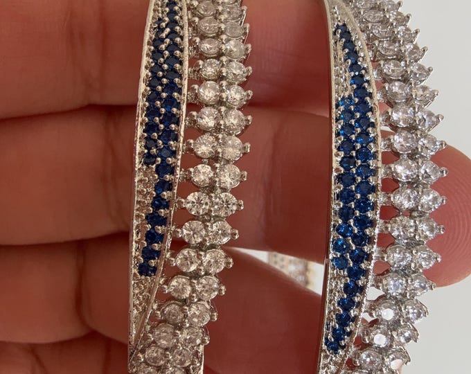 Rhodium Silver sapphire blue American diamond  bangles/ /American diamond bangles /Indian bangles/Indian Jewelry (AD) cubic zirconia bangles