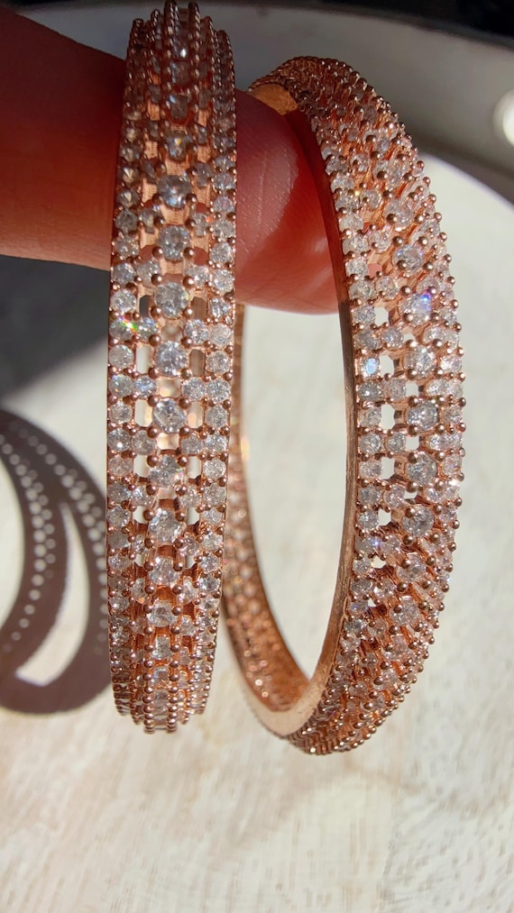 Grace Rose Gold Diamond Bangles /Diamond Rose Gold Cubic Zirconia Designer Bangles //Diamond rose Gold Bracelets