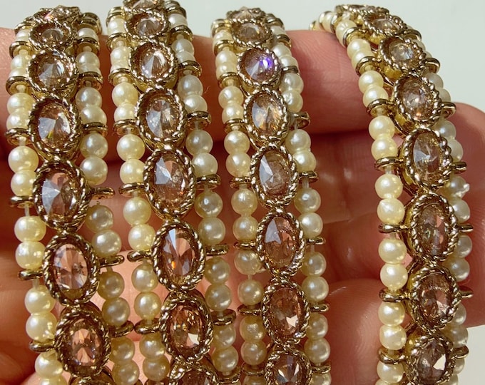 Gold Kundan Bangles/Polki Kundan  Pearl Bangles Set(4 Pc) /Indian Jewelry/ Gold  Kundan Bangles/Gold  bangles/Indian Bangles